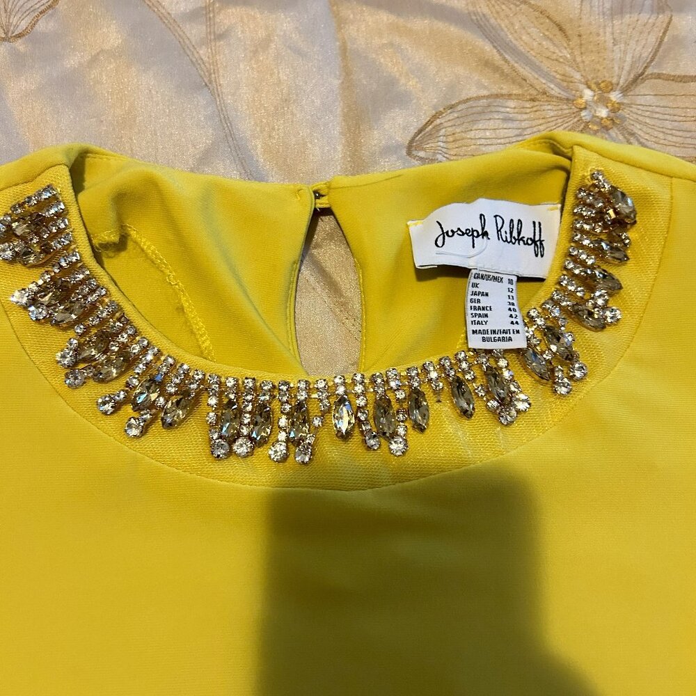 Joseph Ribkoff Yellow Beaded Neckline Blouse - Size UK 12